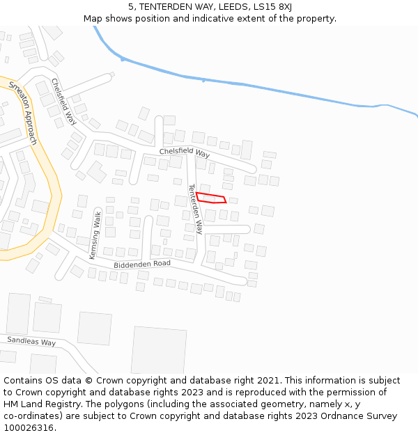 5, TENTERDEN WAY, LEEDS, LS15 8XJ: Location map and indicative extent of plot