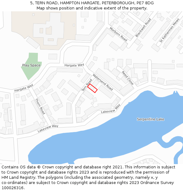5, TERN ROAD, HAMPTON HARGATE, PETERBOROUGH, PE7 8DG: Location map and indicative extent of plot