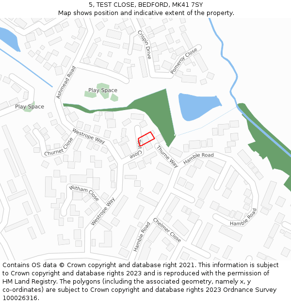 5, TEST CLOSE, BEDFORD, MK41 7SY: Location map and indicative extent of plot