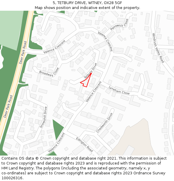 5, TETBURY DRIVE, WITNEY, OX28 5GF: Location map and indicative extent of plot