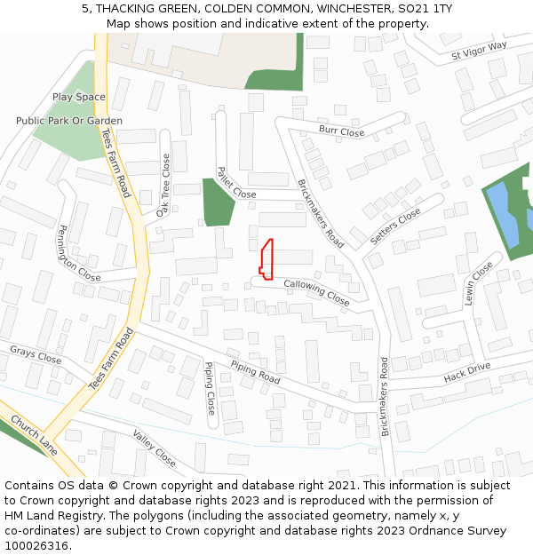5, THACKING GREEN, COLDEN COMMON, WINCHESTER, SO21 1TY: Location map and indicative extent of plot