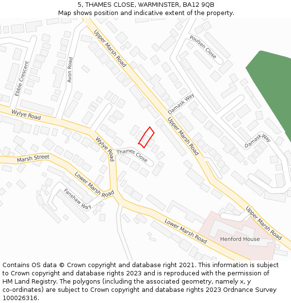5, THAMES CLOSE, WARMINSTER, BA12 9QB: Location map and indicative extent of plot