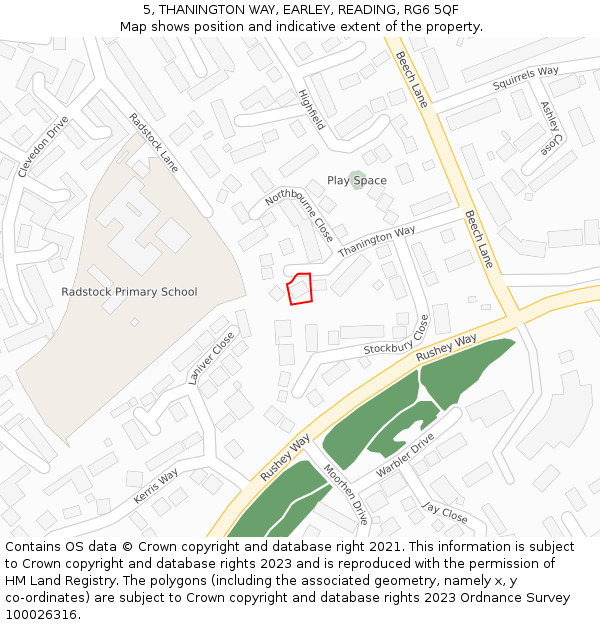 5, THANINGTON WAY, EARLEY, READING, RG6 5QF: Location map and indicative extent of plot