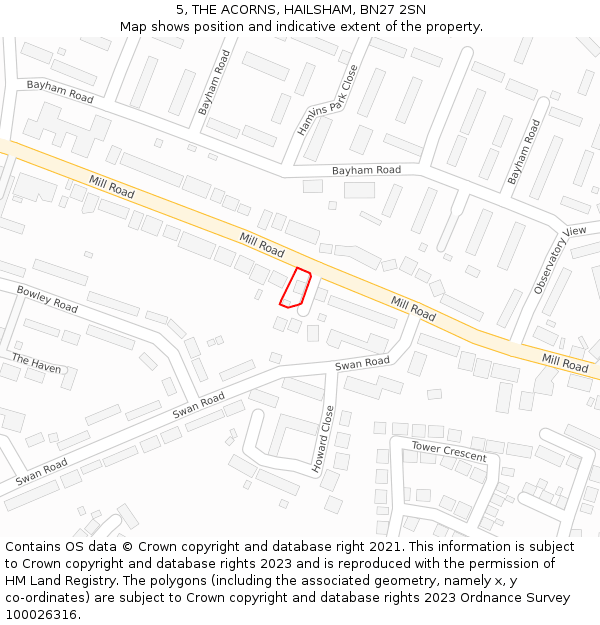 5, THE ACORNS, HAILSHAM, BN27 2SN: Location map and indicative extent of plot