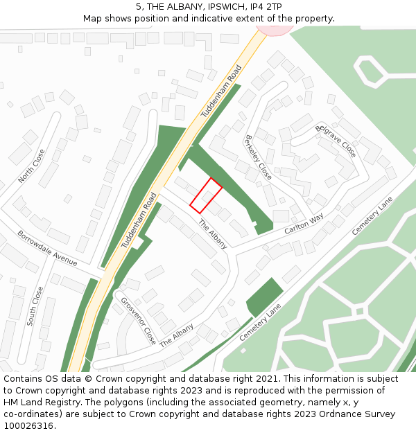 5, THE ALBANY, IPSWICH, IP4 2TP: Location map and indicative extent of plot