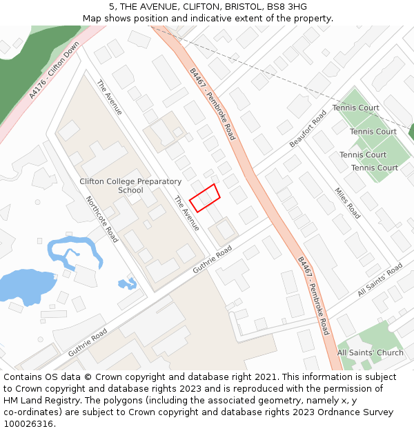 5, THE AVENUE, CLIFTON, BRISTOL, BS8 3HG: Location map and indicative extent of plot