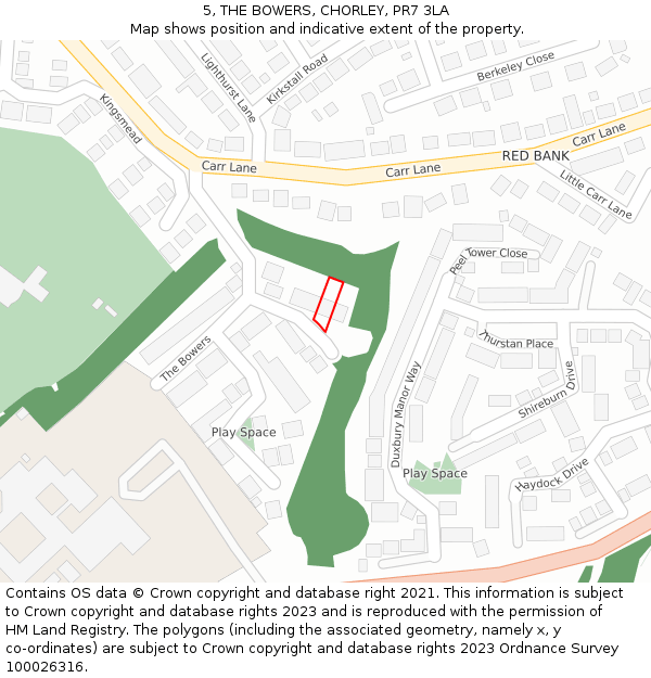 5, THE BOWERS, CHORLEY, PR7 3LA: Location map and indicative extent of plot