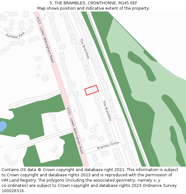 5, THE BRAMBLES, CROWTHORNE, RG45 6EF: Location map and indicative extent of plot