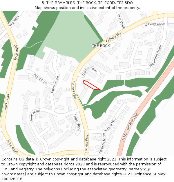 5, THE BRAMBLES, THE ROCK, TELFORD, TF3 5DQ: Location map and indicative extent of plot