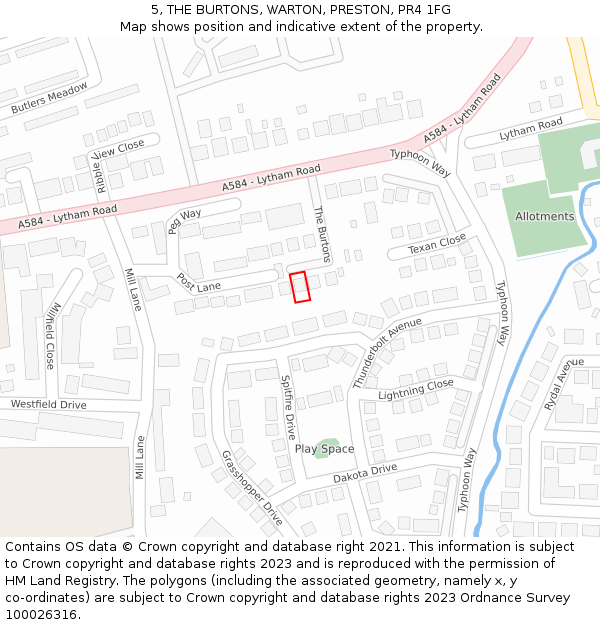 5, THE BURTONS, WARTON, PRESTON, PR4 1FG: Location map and indicative extent of plot