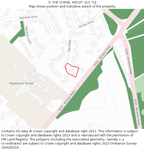 5, THE CHASE, ASCOT, SL5 7UJ: Location map and indicative extent of plot