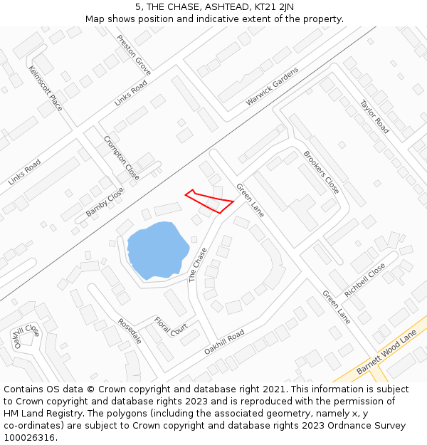5, THE CHASE, ASHTEAD, KT21 2JN: Location map and indicative extent of plot