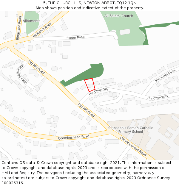 5, THE CHURCHILLS, NEWTON ABBOT, TQ12 1QN: Location map and indicative extent of plot