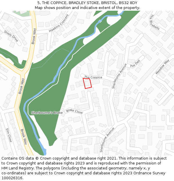 5, THE COPPICE, BRADLEY STOKE, BRISTOL, BS32 8DY: Location map and indicative extent of plot