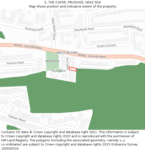 5, THE COPSE, PRUDHOE, NE42 5DA: Location map and indicative extent of plot