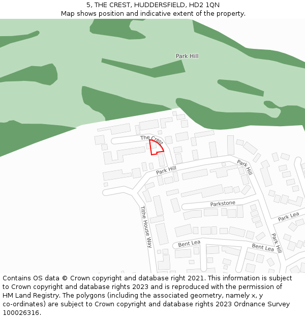 5, THE CREST, HUDDERSFIELD, HD2 1QN: Location map and indicative extent of plot