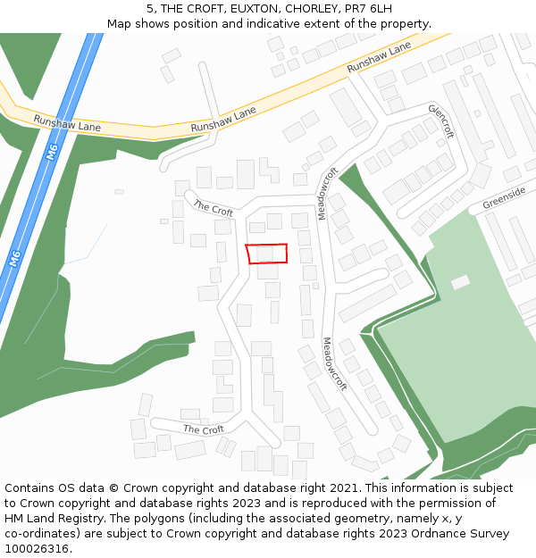 5, THE CROFT, EUXTON, CHORLEY, PR7 6LH: Location map and indicative extent of plot