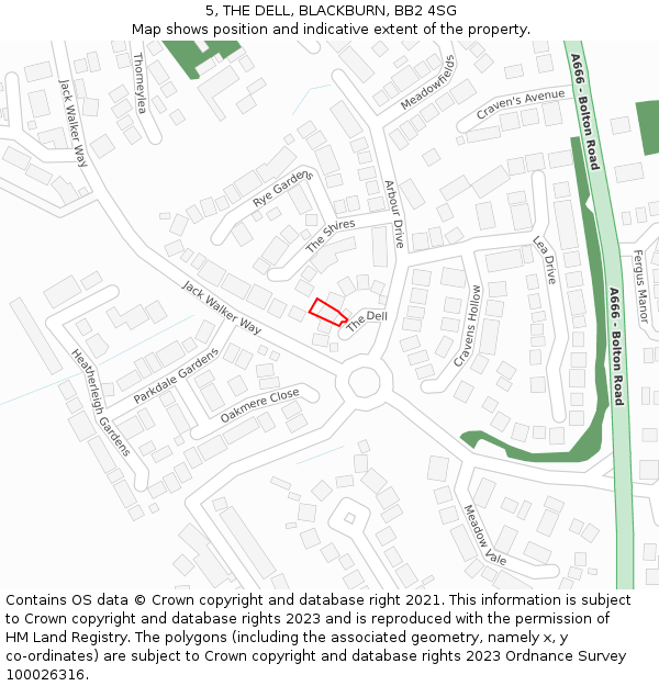 5, THE DELL, BLACKBURN, BB2 4SG: Location map and indicative extent of plot
