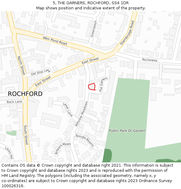 5, THE GARNERS, ROCHFORD, SS4 1DR: Location map and indicative extent of plot