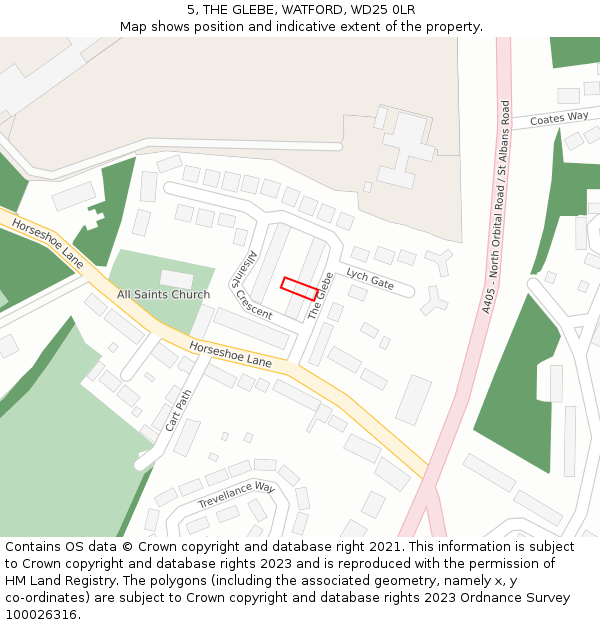 5, THE GLEBE, WATFORD, WD25 0LR: Location map and indicative extent of plot