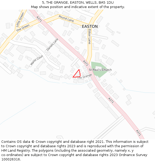 5, THE GRANGE, EASTON, WELLS, BA5 1DU: Location map and indicative extent of plot