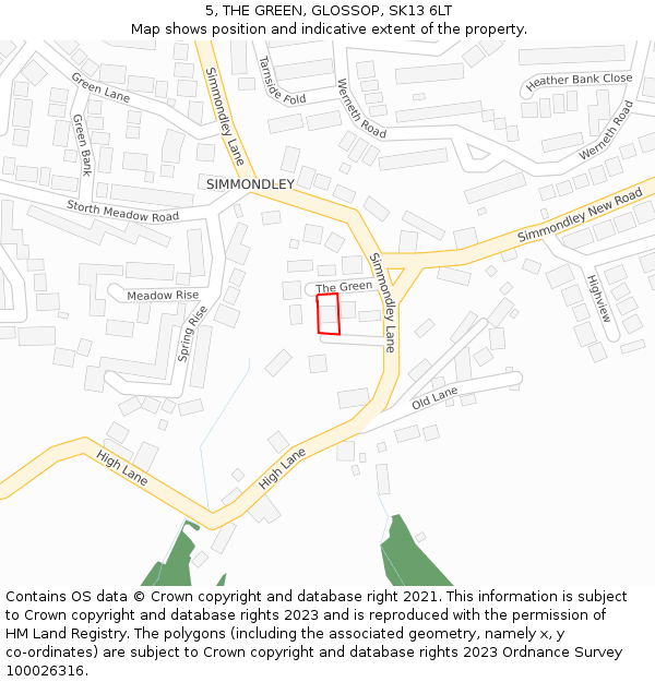 5, THE GREEN, GLOSSOP, SK13 6LT: Location map and indicative extent of plot