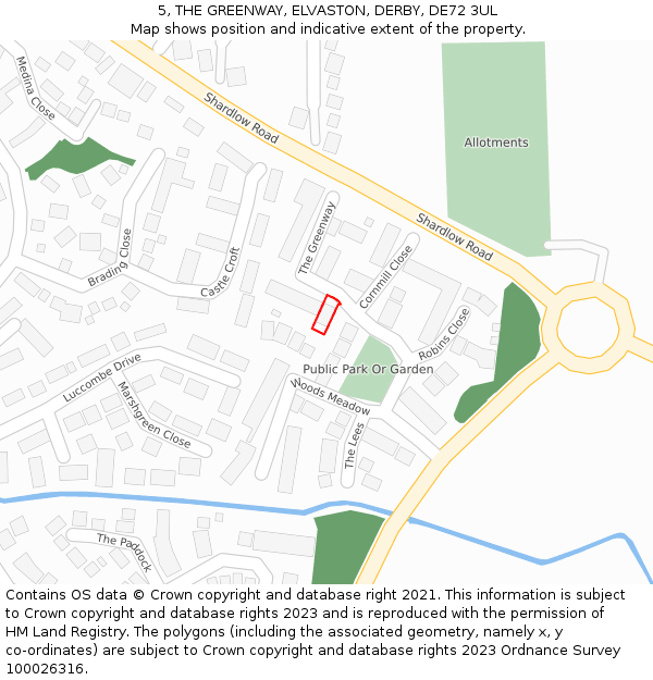 5, THE GREENWAY, ELVASTON, DERBY, DE72 3UL: Location map and indicative extent of plot