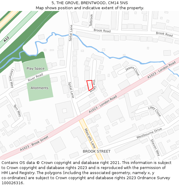 5, THE GROVE, BRENTWOOD, CM14 5NS: Location map and indicative extent of plot