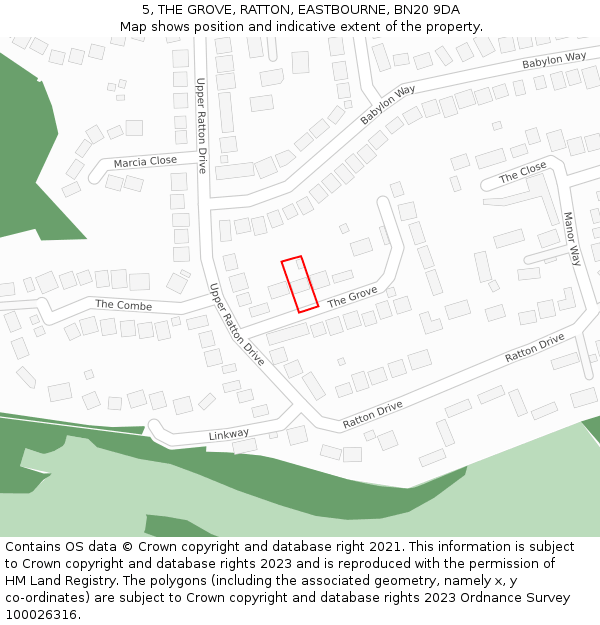5, THE GROVE, RATTON, EASTBOURNE, BN20 9DA: Location map and indicative extent of plot