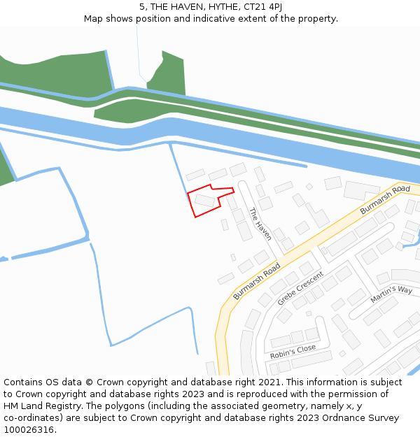 5, THE HAVEN, HYTHE, CT21 4PJ: Location map and indicative extent of plot