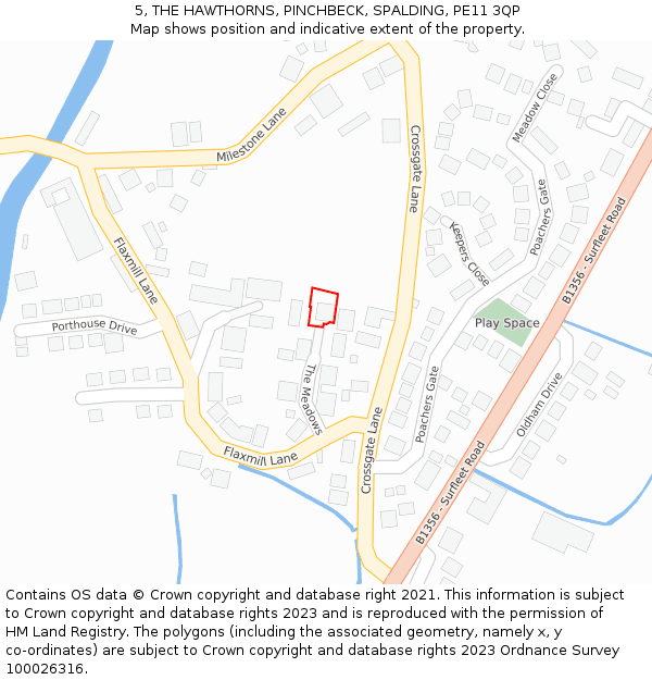 5, THE HAWTHORNS, PINCHBECK, SPALDING, PE11 3QP: Location map and indicative extent of plot