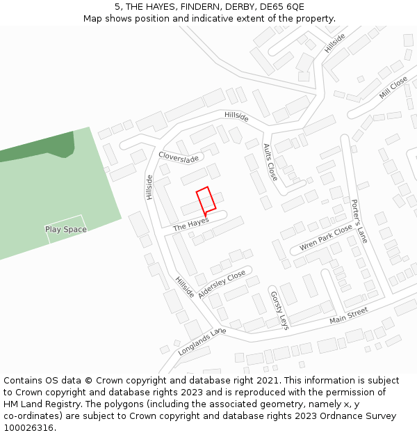 5, THE HAYES, FINDERN, DERBY, DE65 6QE: Location map and indicative extent of plot