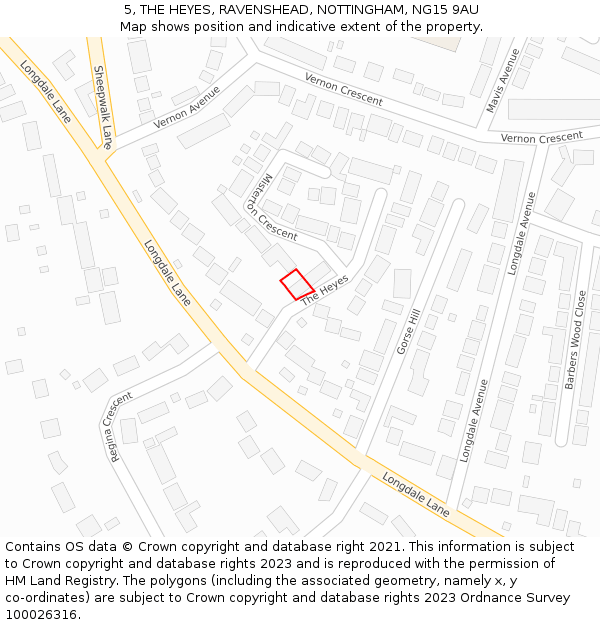 5, THE HEYES, RAVENSHEAD, NOTTINGHAM, NG15 9AU: Location map and indicative extent of plot