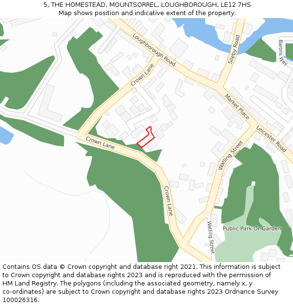 5, THE HOMESTEAD, MOUNTSORREL, LOUGHBOROUGH, LE12 7HS: Location map and indicative extent of plot