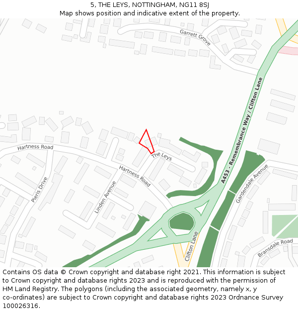 5, THE LEYS, NOTTINGHAM, NG11 8SJ: Location map and indicative extent of plot