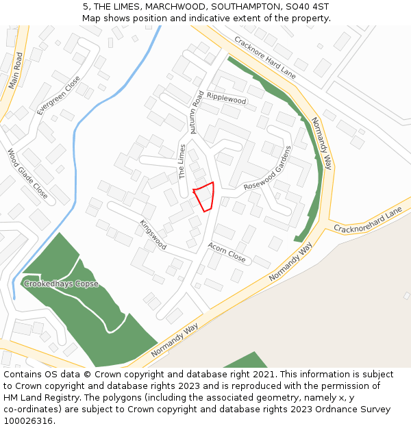 5, THE LIMES, MARCHWOOD, SOUTHAMPTON, SO40 4ST: Location map and indicative extent of plot