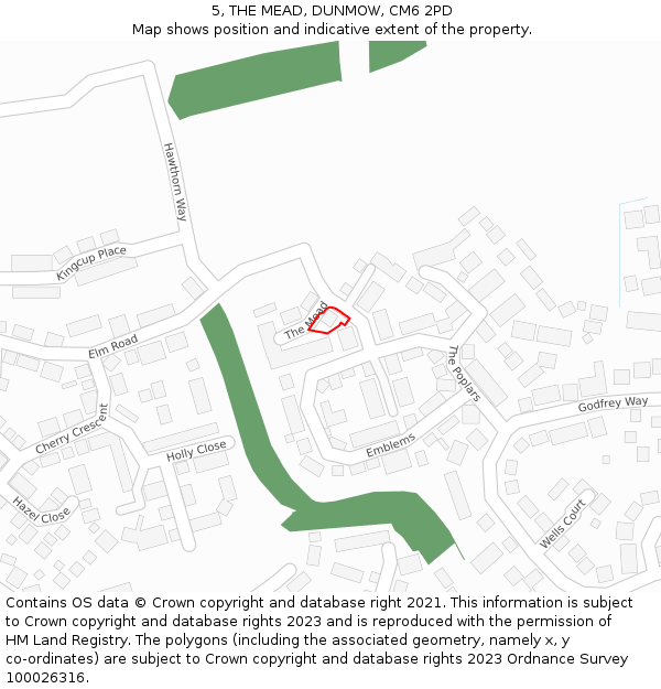 5, THE MEAD, DUNMOW, CM6 2PD: Location map and indicative extent of plot
