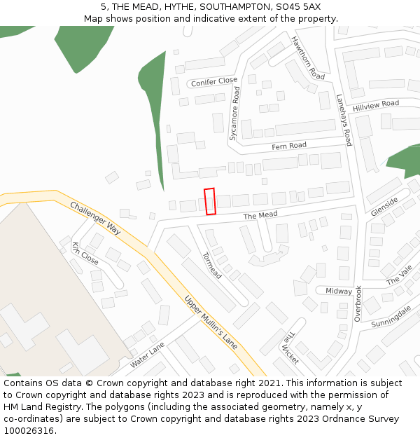 5, THE MEAD, HYTHE, SOUTHAMPTON, SO45 5AX: Location map and indicative extent of plot