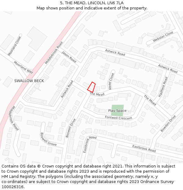 5, THE MEAD, LINCOLN, LN6 7LA: Location map and indicative extent of plot