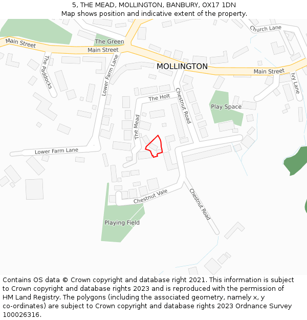 5, THE MEAD, MOLLINGTON, BANBURY, OX17 1DN: Location map and indicative extent of plot