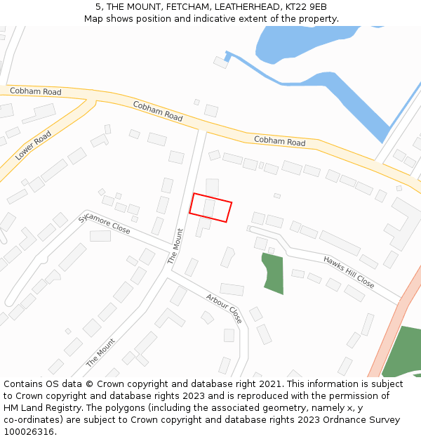 5, THE MOUNT, FETCHAM, LEATHERHEAD, KT22 9EB: Location map and indicative extent of plot