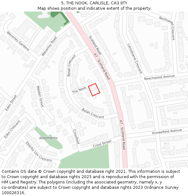 5, THE NOOK, CARLISLE, CA3 9TY: Location map and indicative extent of plot