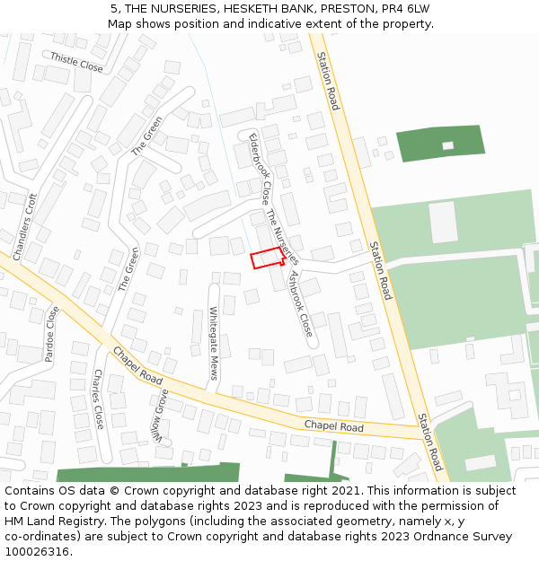 5, THE NURSERIES, HESKETH BANK, PRESTON, PR4 6LW: Location map and indicative extent of plot