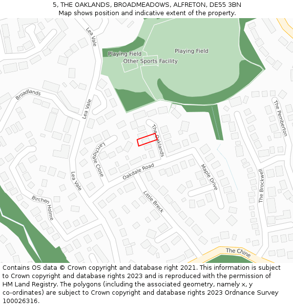 5, THE OAKLANDS, BROADMEADOWS, ALFRETON, DE55 3BN: Location map and indicative extent of plot