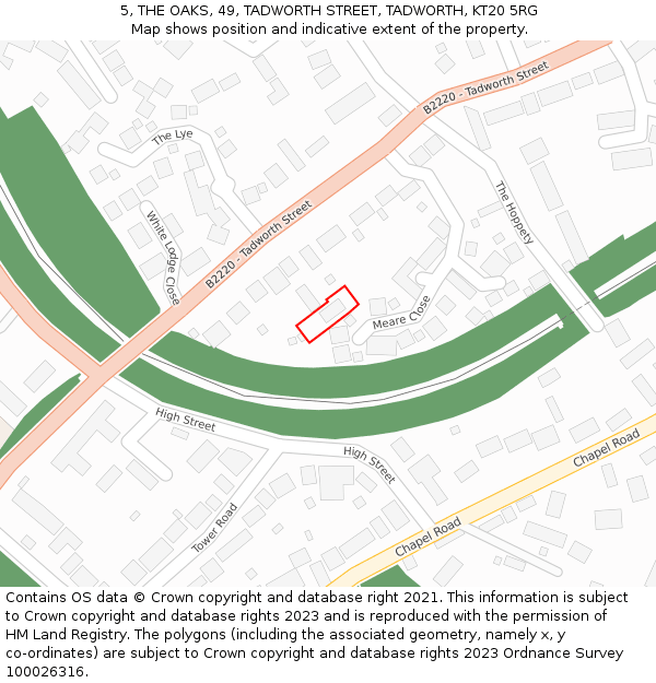 5, THE OAKS, 49, TADWORTH STREET, TADWORTH, KT20 5RG: Location map and indicative extent of plot