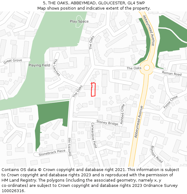 5, THE OAKS, ABBEYMEAD, GLOUCESTER, GL4 5WP: Location map and indicative extent of plot