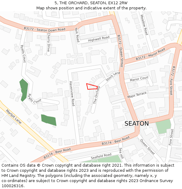 5, THE ORCHARD, SEATON, EX12 2RW: Location map and indicative extent of plot