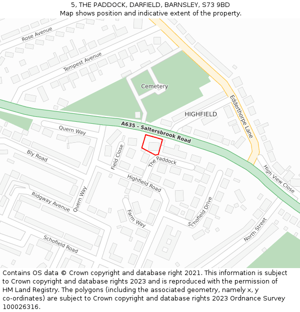 5, THE PADDOCK, DARFIELD, BARNSLEY, S73 9BD: Location map and indicative extent of plot