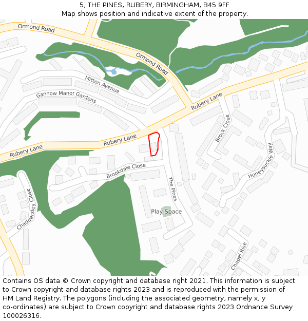 5, THE PINES, RUBERY, BIRMINGHAM, B45 9FF: Location map and indicative extent of plot