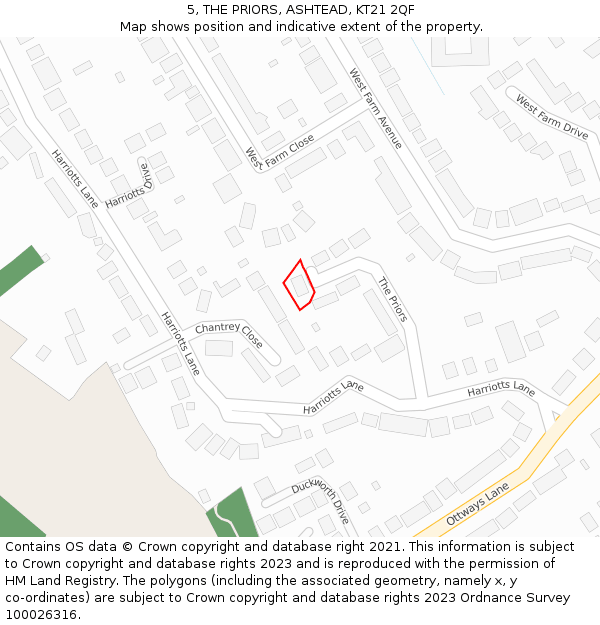 5, THE PRIORS, ASHTEAD, KT21 2QF: Location map and indicative extent of plot
